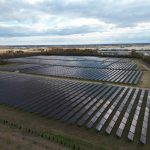drone shot over solar farm