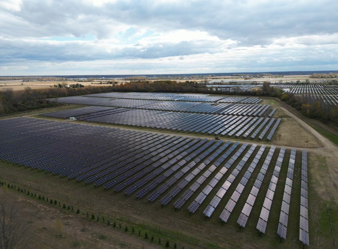 drone shot over solar farm